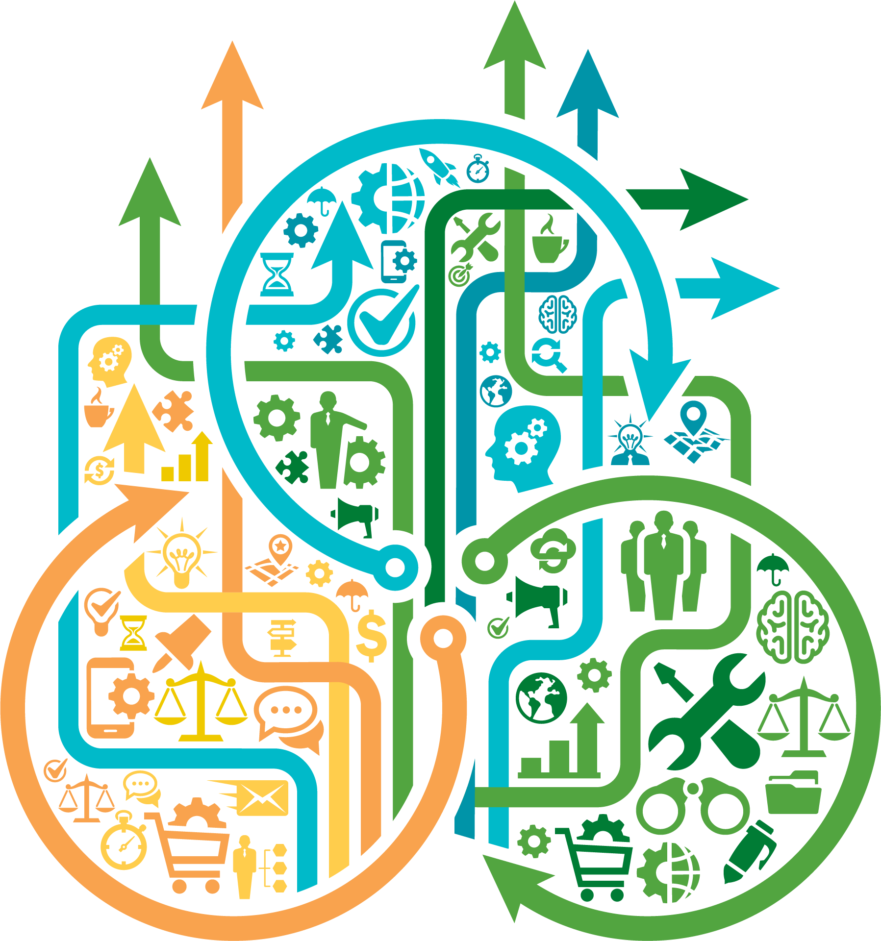 Conceptual illustrations showing the use of tools and technology.